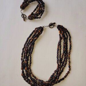 Silpada Designs palmwood and silver necklace and bracelet set